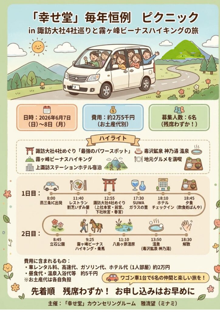 「幸せ堂」毎年恒例ピクニック in 諏訪大社4社巡りと霧ヶ峰ビーナスハイキングの旅